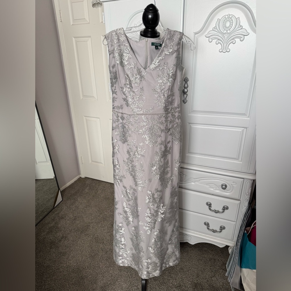 Lauren Ralph Lauren Silver Floral Maxi Dress